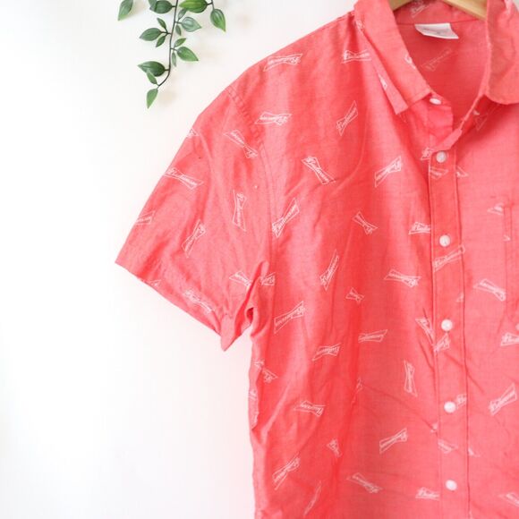 Budweiser Men's Red Short Sleeve Button Front Shirt Size Medium - Picture 2 of 4